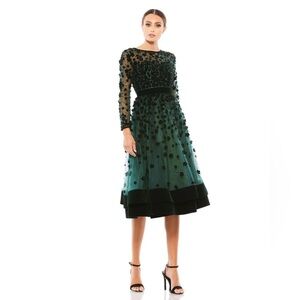 Mac Duggal 67007 NWOT EMBELLISHED ILLUSION HIGH NECK LONG SLEEVE FIT & FLARE